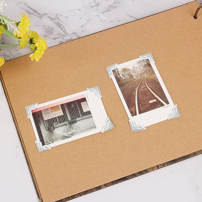 GOONAVI 10 Sheets 240 Pcs Shiny Silver Acid-Free Photo Corners Mounting Self Adhesive for DIY Photo Album Journal