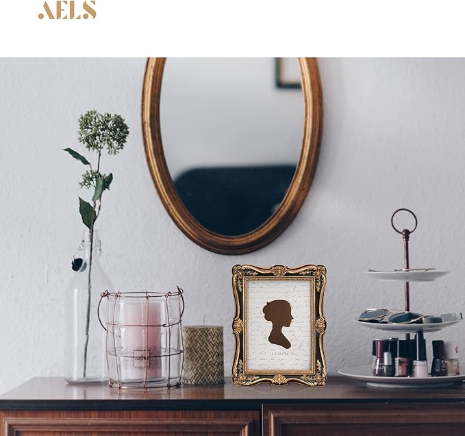AELS 5x7 Inch Vintage Picture Frame, Elegant Antique Photo Frames with Glass Front, Photo Display, Tabletop Wall Hanging, Gift Ideas, Gold and Black