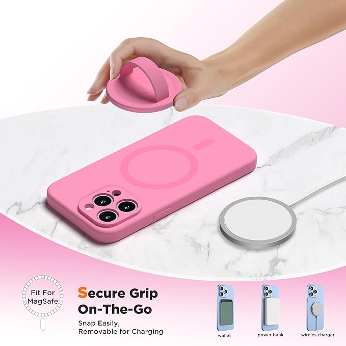 Upgraded Magnetic Phone Grip, Liquid Silicone Soft and Portable, Removable Finger Loop Ring Grip Holder for iPhone, Strong Magnetic Attraction, Compatible with MagSafe Phone Case, Tender Pink