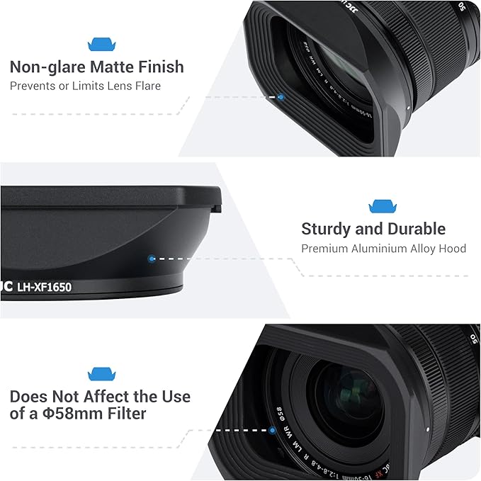 Metal Square Lens Hood Cover with Lens Hood Cap for Fujifilm Fuji XF 16-50mm f/2.8-4.8 R LM WR & XF 33mm F1.4 R LM WR on X-T50 XT50 X-T5 X-S20 X-T30 II X-T20 X-T10 X-T4 X-T3 X-T2 X-S10 X-H2S X-H2 X-E4