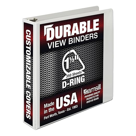 Samsill Durable 1.5 inch 3 Ring Binder, Made in USA, D Ring Binder, FSC 100% Recycled Chipboard, White