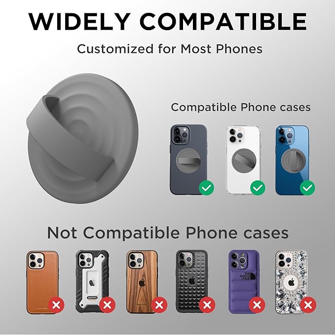 Magnetic Phone Grip Ring Holder, Liquid Silicone Magnet Cell Phone Grip Finger Loop, Compatible with Magsafe, Back of Phone for iPhone 17/16/15/14/13/12 Series, Gray