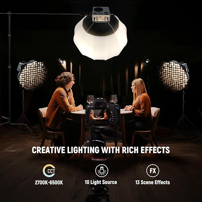NEEWER 80W LED Video Light with 72Wh Battery & 100W PD Adapter APP/2.4G Control Portable Bi Color Mini COB Studio Continuous Output Lighting 25500lx/1m 2700-6500K 0-100% Dimming CRI95+ 13 Scene, HB80B