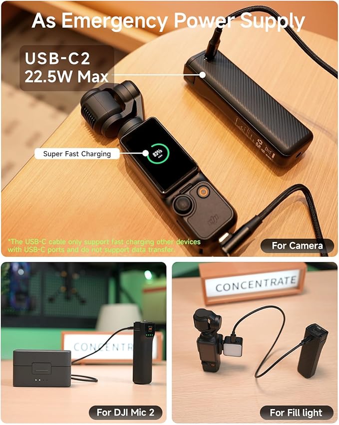 LKTOP Pocket 3 Battery Handle (6hr Battery Life) for DJI Osmo Pocket 3, Xtra Muse Accessories, 5000mAh Fast Charger, 22.5W Power Stick Grips, 1/4" Threaded, Festival Gift (Charging Time: 30min Camera)