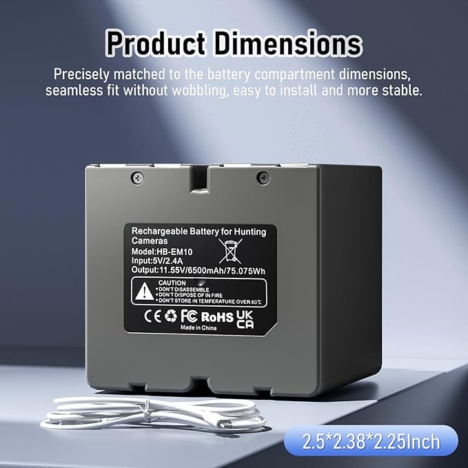 Runpower 6500mAh Capacity Rechargeable Lithium Battery Pack for Stealth Cam 360, Revolver, Pro & Pro 2.0 Cellular Trail Cameras, Includes USB Cable