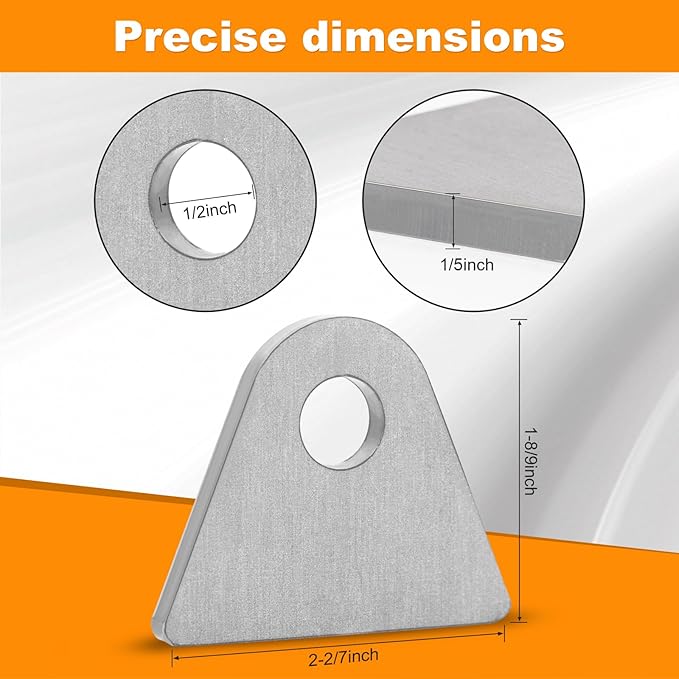 Weld on Tabs 10 PCS, 1-8/9" H x 2-2/7" W Steel Shock Mount Weld tabs with 1/2" Hole, 1/5" Thick , Weld Tabs Universal Flat Mount Bracket, Rapid Welding Version