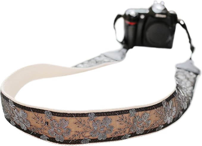 UNIKSTRAP Original Design Adjustable Camera Strap Silver thread & Black Lace, 2 Inch (5cm) Width, Fit for Canon Nikon Sony Interchangeable Lens Digital Camera/DSLR