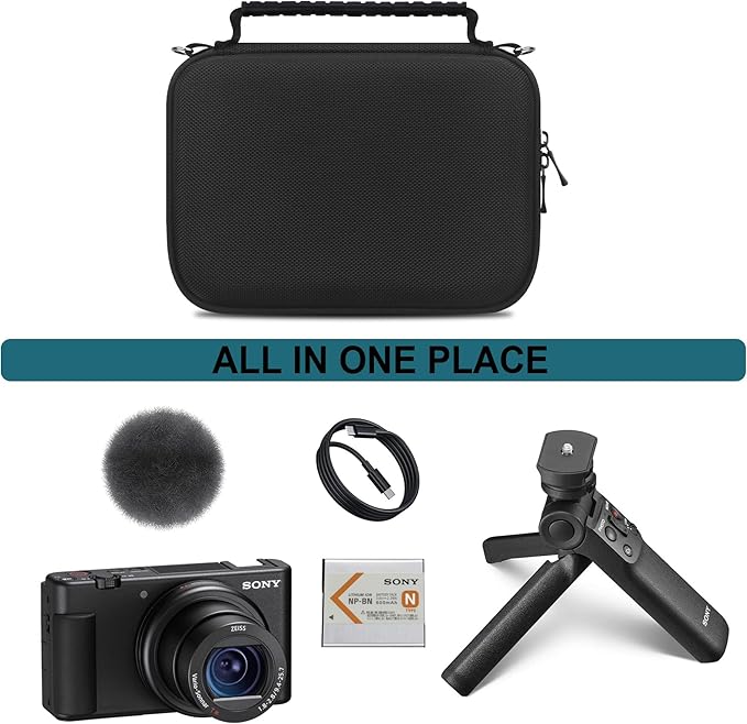 Hard Travel Case for Sony ZV-1F / ZV-1 / ZV-1 II Digital Camera, Protective Cases Bag Fits Vlogger Accessory Kit Tripod and Microphone, Extra Zipper Pocket fit Battery Charger, Black