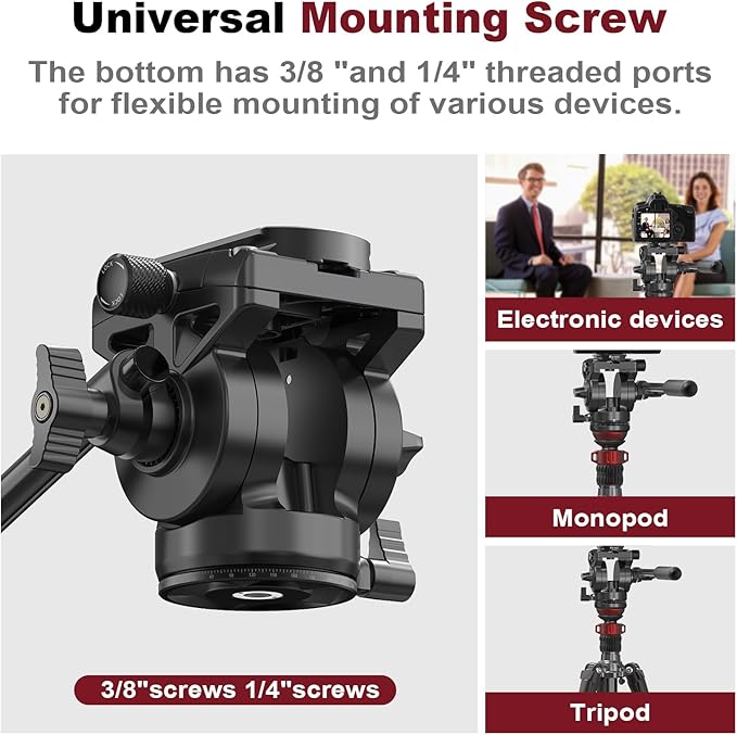 Video Photography Tripod Head, DSLR Photography Head, with a 55mm Flat Base,Suitable for Digital Single-Lens Reflex Cameras, camcorders, telescopes. Maximum Load 11.02 lbs (5kg)