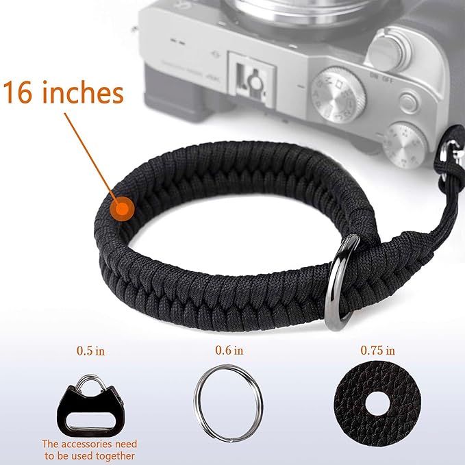 Camera Wrist Strap for DSLR Mirrorless Camera, Quick Release Camera Hand Strap with Safer Connector（Black）