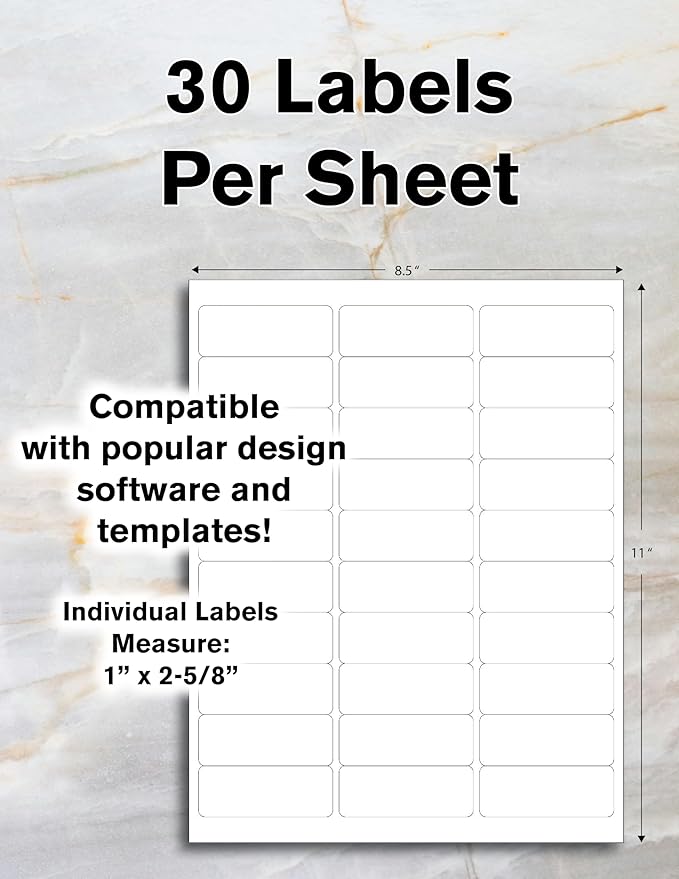 Fluorescent Orange Printable Mailing Labels/Qty 30 Labels Per Sheet / 2-5/8" x 1" (2.625 x 1) / Bright Adhesive Paper/Compatible with Inkjet and Laser Printer/Blank Labels
