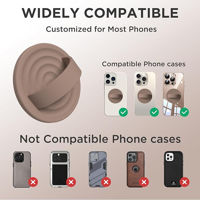 Upgraded Magnetic Phone Grip, Liquid Silicone Soft and Portable, Removable Finger Loop Ring Grip Holder for iPhone, Strong Magnetic Attraction, Compatible with MagSafe Phone Case, Light Brown
