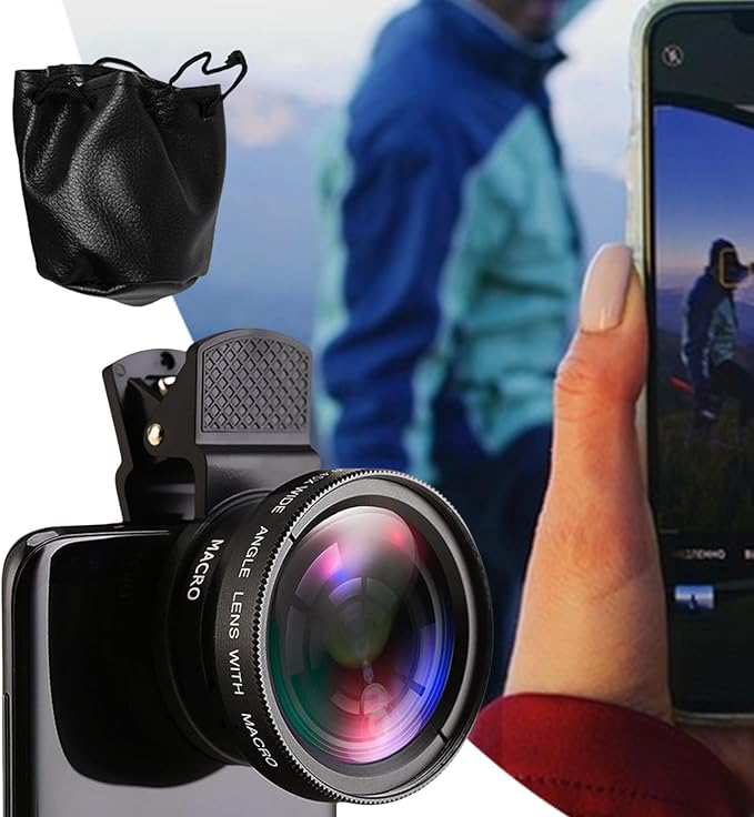 Clip On Phone Lens – 0.45x Wide Angle 15x Macro, Durable ABS Aluminum Alloy Build, Optical Lens Attachment, Compact Portable Design | Perfect for Smartphone Photography Macro Shots Landscape Travel