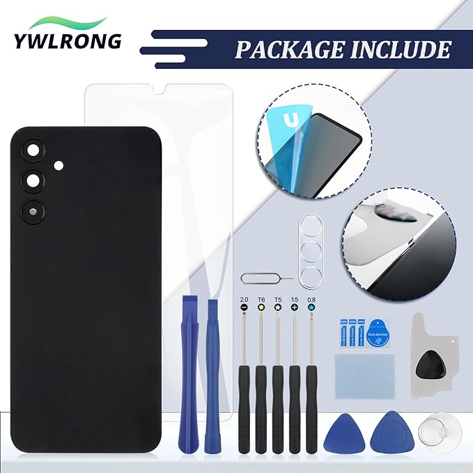 YWLRONG for Samsung Galaxy A15 Back Glass Replacement for Samsung Galaxy A15 5G A156U A15 4G A155U Rear Glass Replacement Battery Cover Housing Door Accessories Parts with Repair Tools (Black)