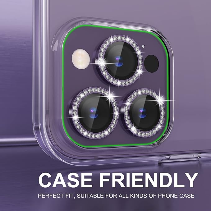 Choiche Compatible for iPhone 14 Pro/iPhone 14 Pro Max Camera Lens Protector Bling, 9H Tempered Glass Camera Cover Screen Protector Metal Ring Decoration Accessories (Diamond-Purple)