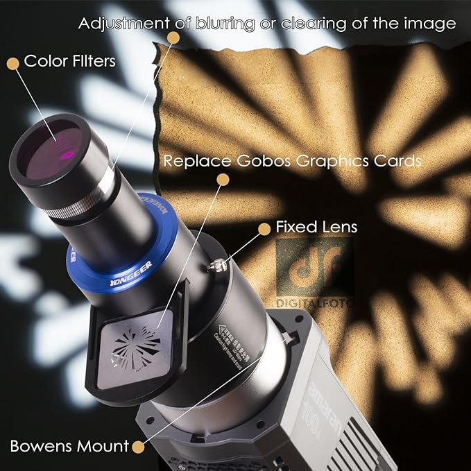 Bowens Mount Projector Attachment,Spotlight Optical Snoot Photography kit for COB Monolight Portraits/Product,Compatible with Aputure Amaran100X/D 200D/X,Godox SL60/SmallRig,4 Color Filters,25 Gobos