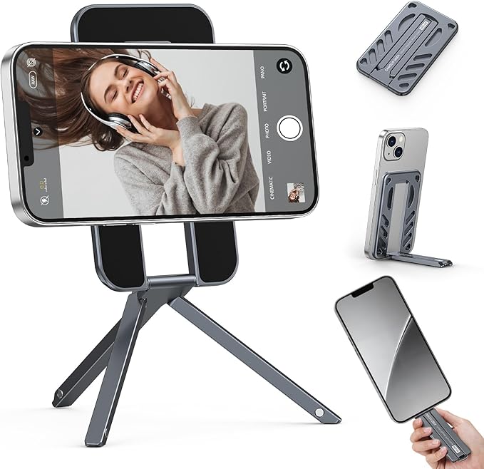 Magnetic Phone Tripod Stand Selfie Stick, MG-04 Foldable Lightweight Portable Travel Mount Holder, Compatible with MagSafe for iPhone 17 16 15 14 13 12 (No Card Slot)