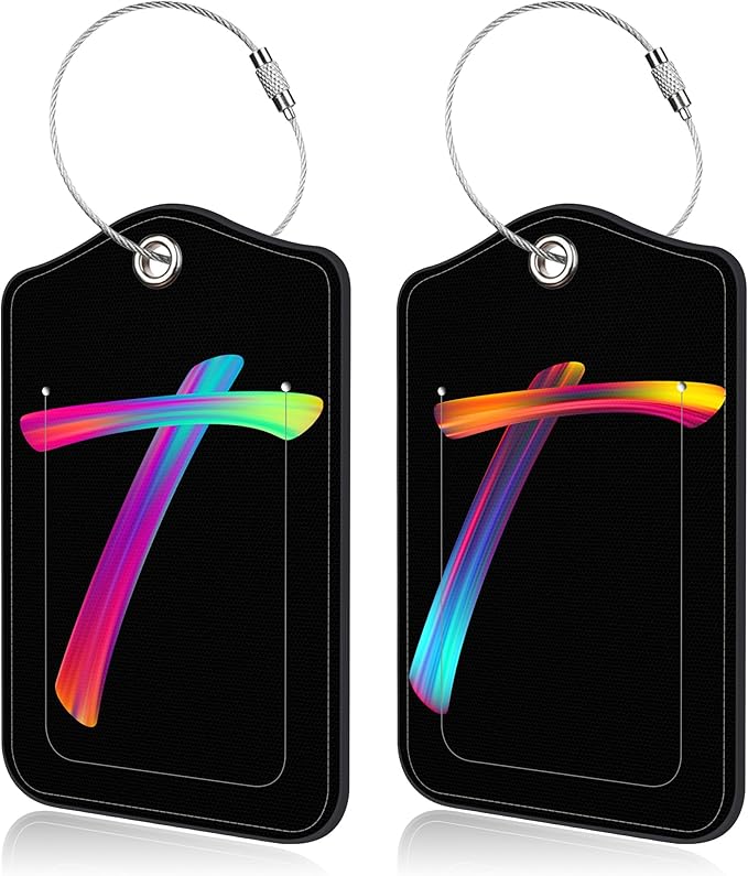 Luggage Tags for Suitcase,2 Pack Neon Colorful Letters Luggage Tags,Leather Baggage Tags Identifiers with Privacy Name Address Labels and Metal Loop for Women Men Girls Travel,Letter T