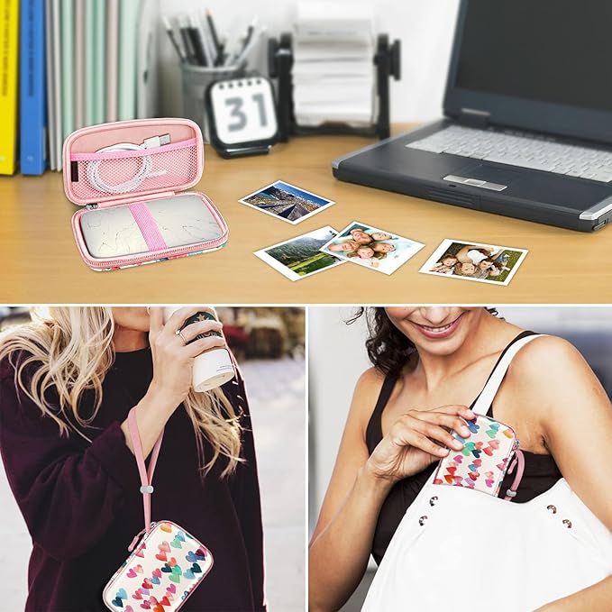 FINTIE Case for HP Sprocket Select/Sprocket Plus Smartphone Printer, Canon Ivy Mini/CLIQ 2/CLIQ+2 Instant Camera - Shockproof Hard Shell Carrying Case, Raining Hearts