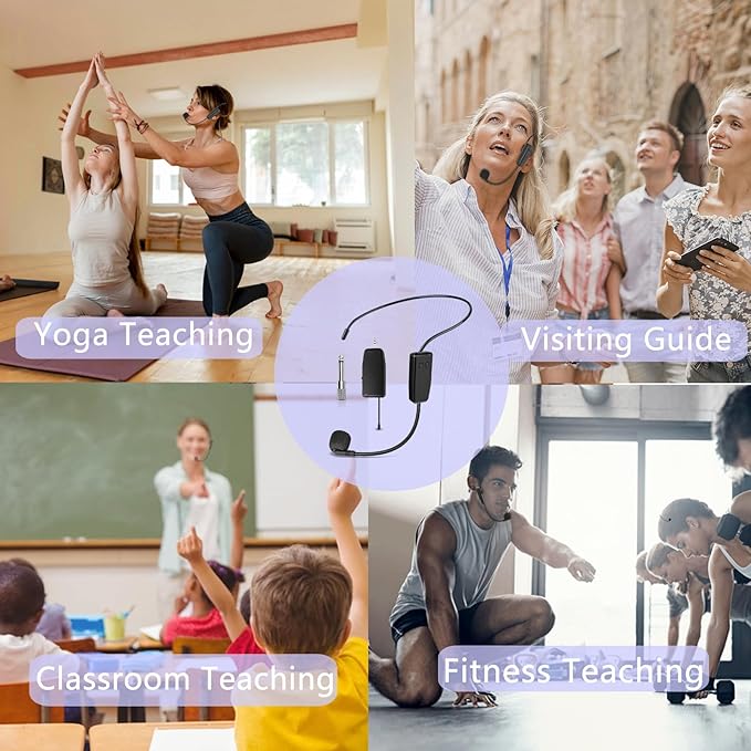 Wireless Headset Microphone System Professional: 2.4G Cordless Head Mic Wireless - 160ft Range,1/8'' and 1/4'' Plug, for Tours, Singing, Speaker, Voice Amplifier, PA System
