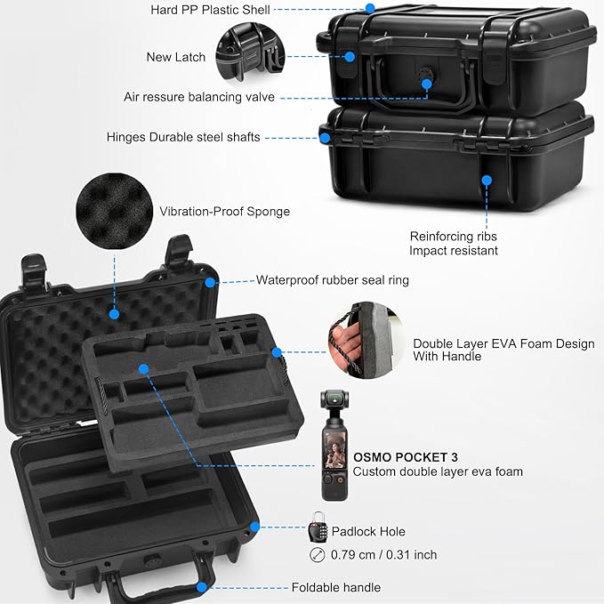 Lekufee Waterproof Hard Case for DJI Osmo Pocket 3, Mic 3/2/Mini, Creator Combo,Power Expansion Combo,Vlogging Camera and Accessories(Case Only)