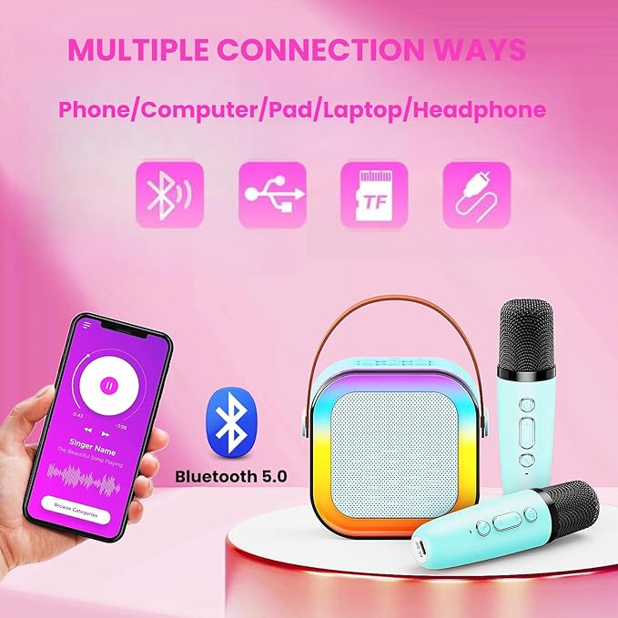Karaoke Machine for Kids, Kids Karaoke Machine for Girls with 2 Wireless Microphones, Mini Portable Bluetooth Speaker Kids Karaoke Machine Gifts for Girls and Boys Family Party (Blue)