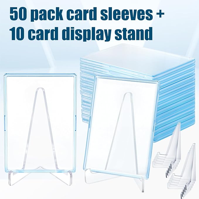 50 Pack Arcylic Card Sleeves Card Protector Cases Fit for Trading Cards Standard Sports Baseball Card Holder Collectibles + 10 Pack Card Display Stand