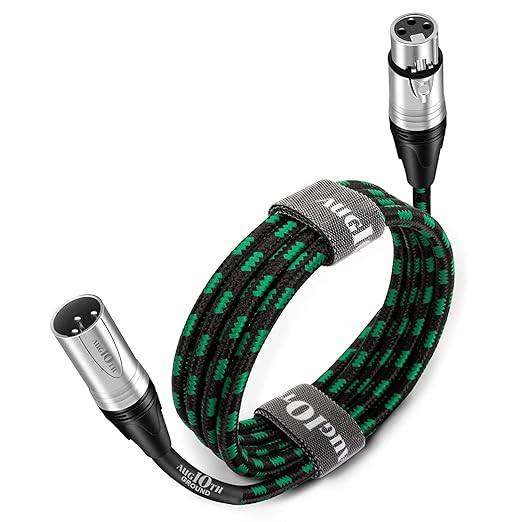 XLR Pro Mic Cable - 3-pin Green Balanced Shielded Microphone Cable for Amplifier Mixer, Speaker Systems, Recording Studio - 15Ft
