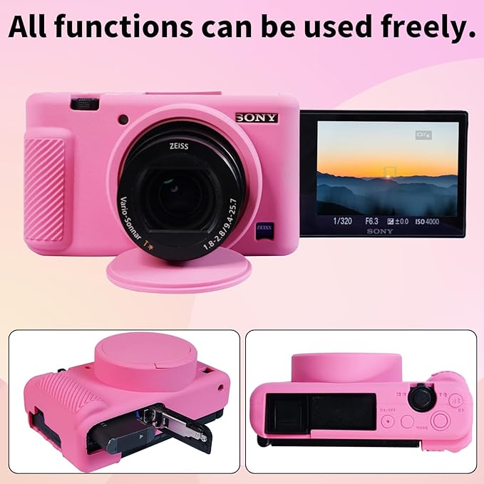 Camera Case for Sony ZV-1, ZV1 Case Silicone Cover Camera Sleeve Body Skin Protective Case with Removable Lens Cap for Sony ZV1 Digital Camera, Rose