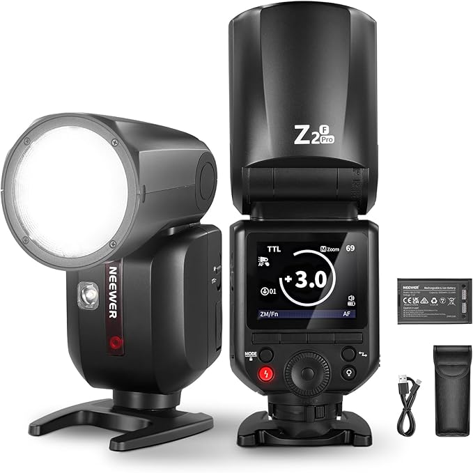 NEEWER Z2PRO-F 2.4G TTL Round Head Flash Speedlite Compatible with Fujifilm, Wireless Compatible with Godox, 76Ws 1/8000s HSS, Upgraded UI, TTL/M TCM Switch, 7.2V/3000mAh Battery, 600 Full Power Flash