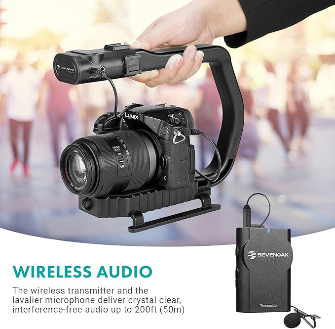 Movo MicRig-W1 Wireless Microphone Filmmaker Kit - Video Handle Stabilizer with Built-in Wireless Lavalier Microphone Compatible with Canon EOS, Nikon, Sony, Panasonic DSLR and Mirrorless Cameras