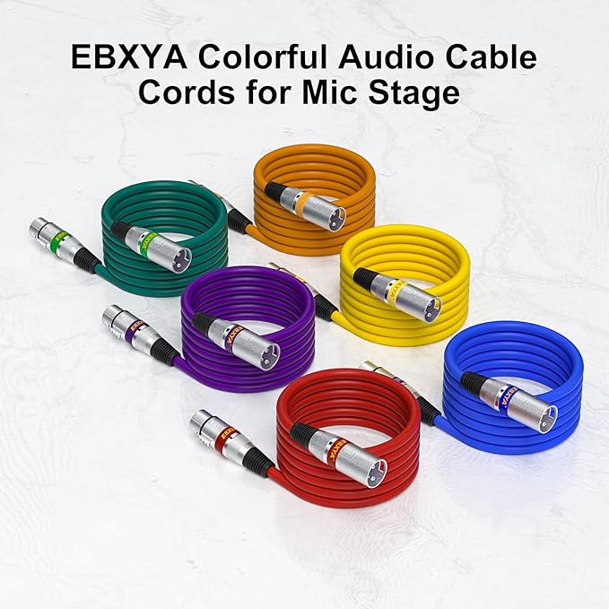 EBXYA XLR Cables 10ft - Premium Balanced 3-Pin XLR Male to Female Microphone Cable, 6 Color Packs