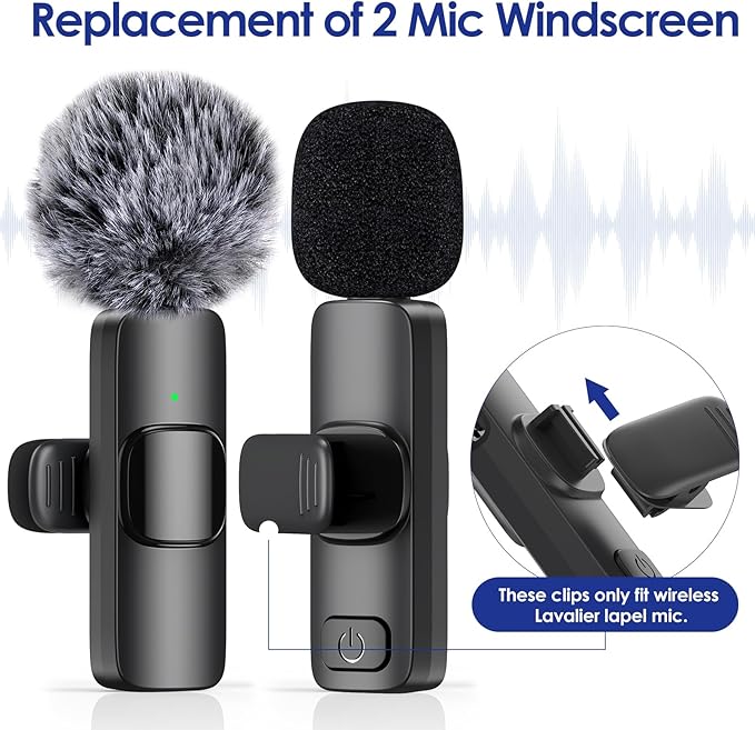 Mini Wireless Furry Windscreen & Foam Cover Set for Lavalier Microphone, Wind Muff Foam Mic Cover with Clip to Reduce Plosive and Better Highlight the Vocals, Washable and Windproof Wind Screen(8 Pcs)