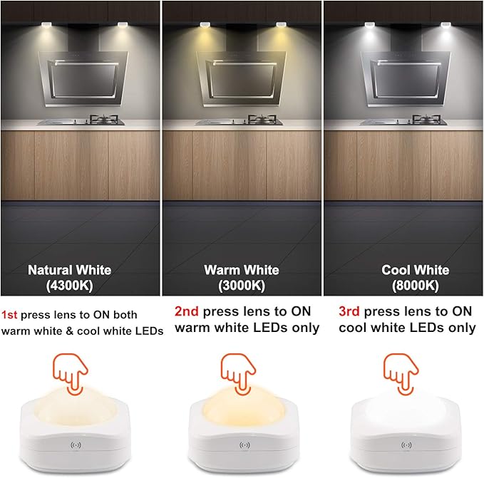 LUXSWAY Battery Push Light with Remote, Wireless LED Puck Light, Dimmable Stick-on Tap Light for Closet, Warm/Nature White Under Cabinet Lighting,Timer Off and Dimmable - (Warm White 4Pack)