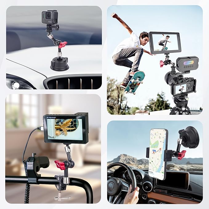 7" Cold Shoe Magic Arm with 360° Ball Joint & 1/4" Screw, Adjustable Stainless Steel Friction Arm for Camera Cage LED Light Microphone Monitor – DSLR Vlog Photography-87001