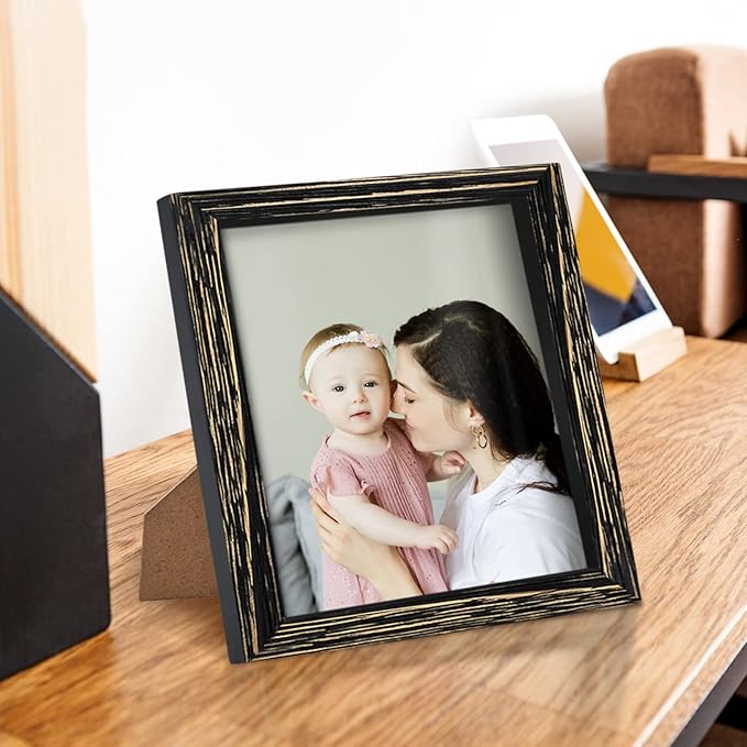 8 x 8 Picture Frame Rustic Wooden Black Square Photo Frame with Real Glass Solid Wood Horizontal & Vertical for Wall Mounting or Tabletop Display Gift Family Farmhouse Office Wedding Gallery Home Decor