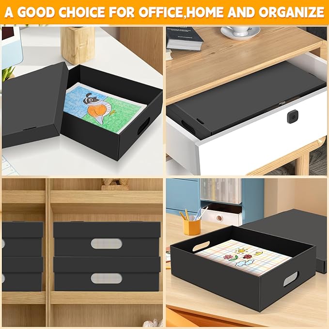aopule 6PCS Photo Storage Box,14.8“ x 12.2“ x 3.9“ Photo Keepsake Storage Box Sturdy Picture Box Store and Protect Pictures,Documents Black