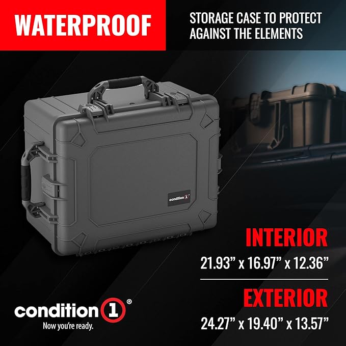 Condition 1 25" Large Heavy-Duty Protective Waterproof Hard Case Model 024, Portable Storage Box with Customizable Foam, Camera, Tool, Hunting, Made in USA, 24.27"x19.40"x13.57" Gun Metal Gray