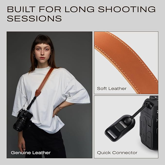 C Coiro Classic Leather Camera Strap with Quick Release, Sling Neck DSLR SLR Camera Shoulder Strap for Photographers