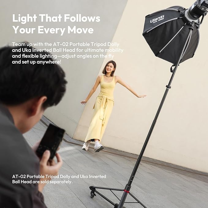 ULANZI AT-05 78.7'' Heavy Duty Foldable Light Stand, 6.56ft Extendable Light Tripod for Continute Output Photography Lighting/Strobe Light/Webcams/Cameras/Softbox, Weight 2.64 lbs, Maxload 11lbs