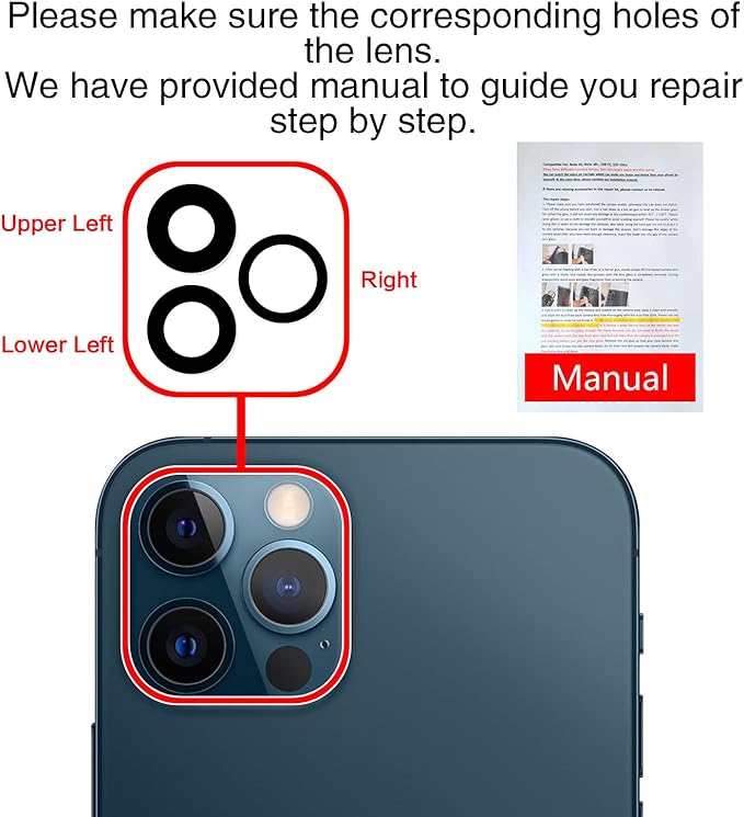 2PCS ASDAWN Back Rear Camera Lens Glass Replacement for iPhone 12 Pro Max 6.7 Inches with Pre-Installed Adhesive, Installation Manual + Repair Tool Set
