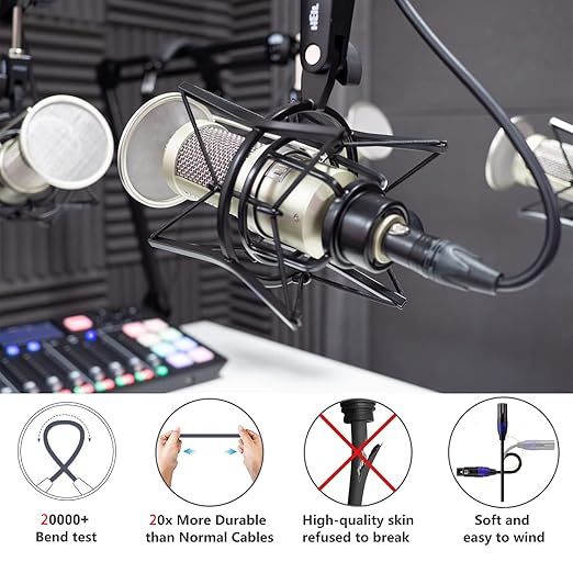 XLR Microphone Cable - 25 Feet 6-Pack, Male to Female 3-Pin Balanced Cable for Microphones, Speakers, Recording Studios - Blue, 25ft 6Pack