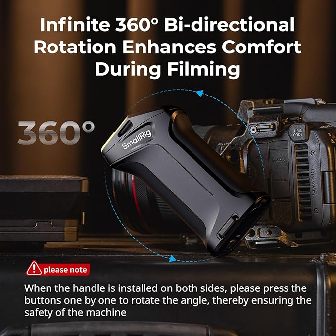 SmallRig Stepless Rotating Side Handle with Trigger REC & 2 Cables for Canon R50 V / R5 II / R5 / R6 / R6 II, for Blackmagic BMPCC 4K / 6K / 6K Pro, USB-C Power Output for Cameras, PD Fast Charging