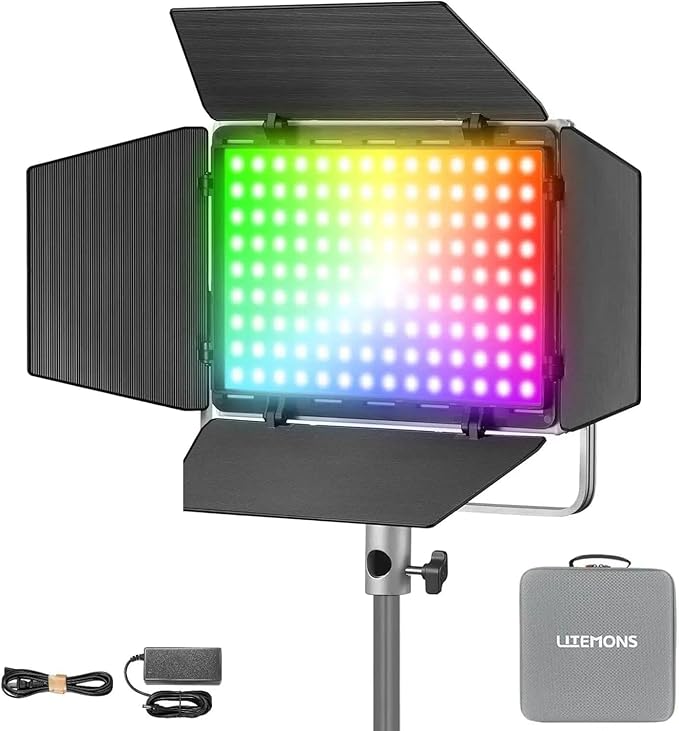 Godox LP600R RGB LED Video Light with Barndoor, 60W 1800K-10000K 9270Lux LED Panel Light with 14 FX Effects APP Control CRI/TLCI 96+ Dimmable 0-100% Studio Soft Light for Photography