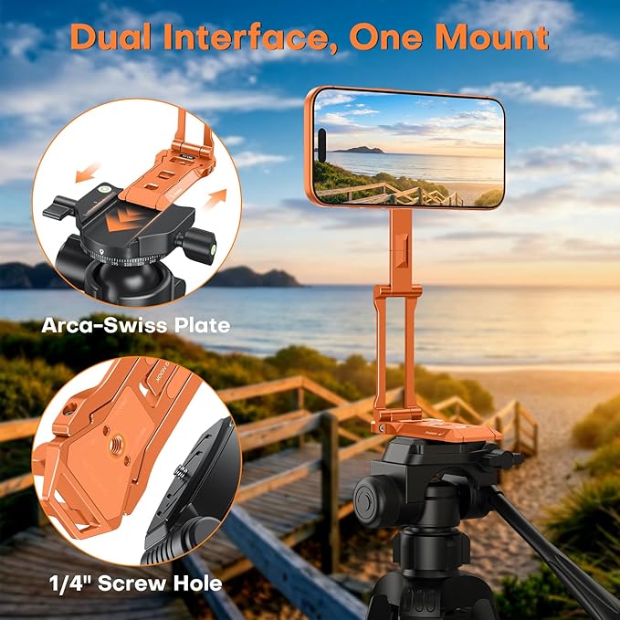 OMOTON TP06 for MagSafe Tripod Hook, 360°Rotate Magnetic Phone Tripod for iPhone 17/16/15 Pro Max Air, Fold Phone Stand Selfie Stick with 1/4" Screw, Acra Fits Vlog, Gym, Travel Essentials, Orange