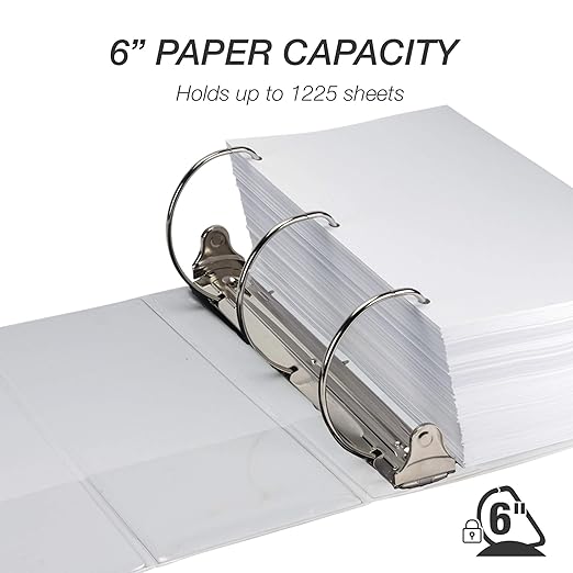 Samsill Durable 6 inch 3 Ring Binder, Made in USA, Locking D Ring FSC 100% Recycled Chipboard, White, 2 Pack