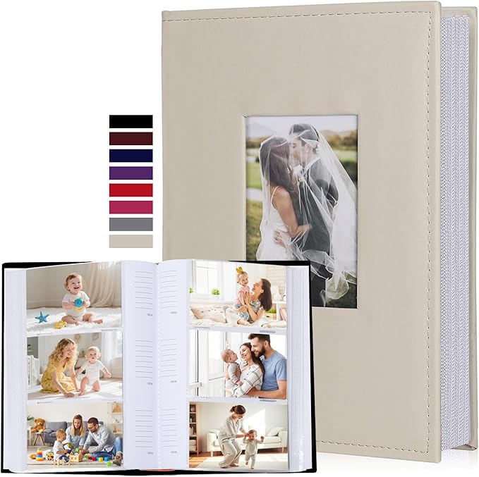 RECUTMS Small Photo Album 4x6, Picture Album PU Leather Cover 300 Photo Sleeves Boy Girl Family Photo Book Memo Slot Wedding Album(Creamy White)