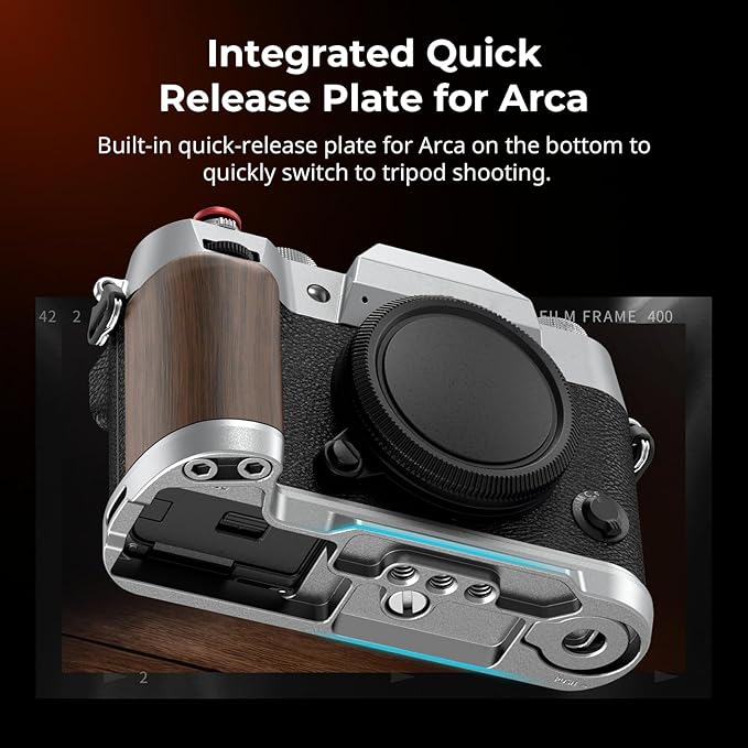 SMALLRIG X-T50 Handgrip, Wooden L-Shape Grip for FUJIFILM X-T50 Camera, Built-in Quick Release Plate for Arca, with Shutter Button and Hot Shoe Cover, Silver - 4735