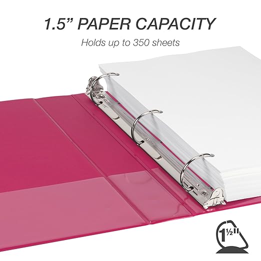 Samsill Durable 1.5 Inch Binder, Made in The USA, D Ring Binder, Customizable Clear View Cover, Magenta, Holds 350 Pages