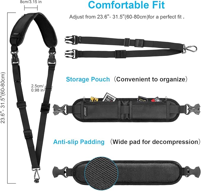 ARVOK Camera Strap - Adjustable Shoulder Strap with Wrist Strap for Nikon Canon Sony Fuji DSLR